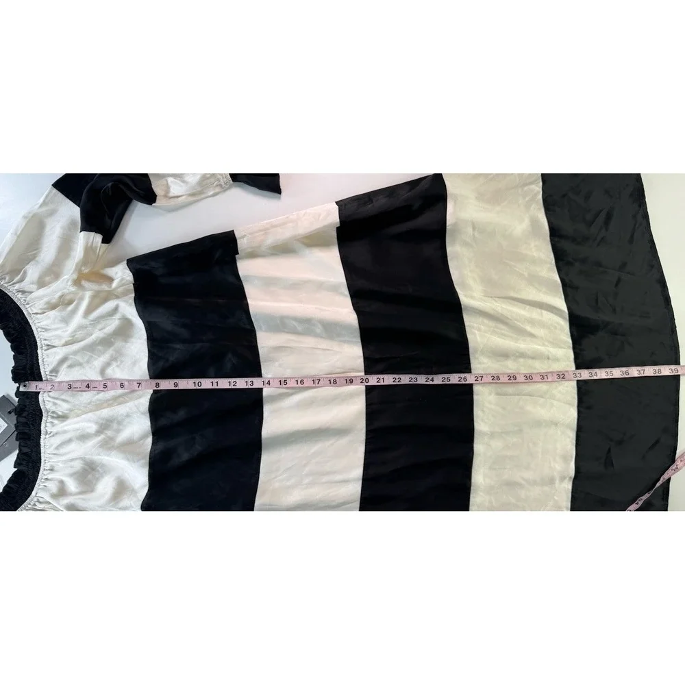 Cynthia Rowley Shanley Dress Medium Silk Striped Long Sleeve Ruched Neck - Picture 10 of 11